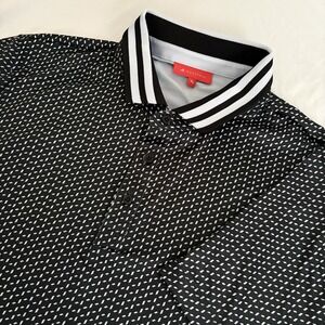 Men's Black Patterned Polo with Contrast Collar